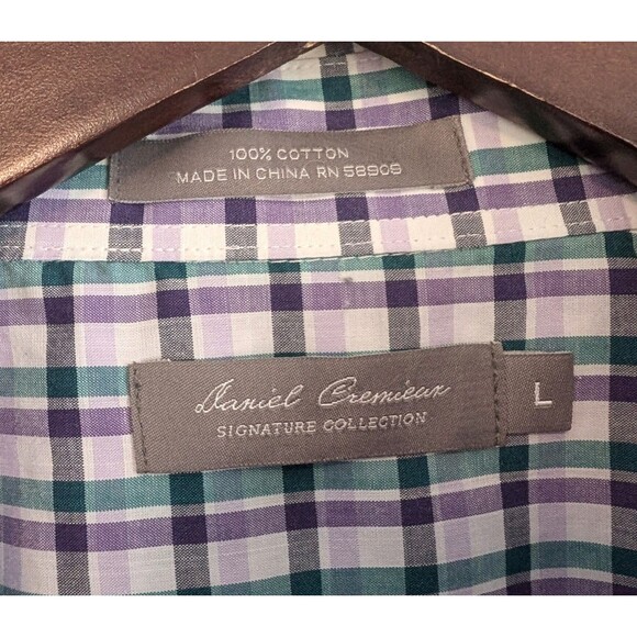 Daniel Cremieux Size Large Shirt Mens Short Sleeve Purple Check Top L Button - Picture 2 of 3